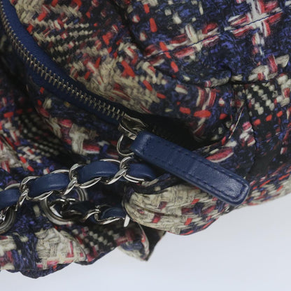 CHANEL Turn Lock Chain Shoulder Bag Nylon Navy White CC 65724A