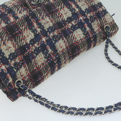 CHANEL Turn Lock Chain Shoulder Bag Nylon Navy White CC 65724A