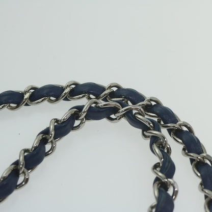 CHANEL Turn Lock Chain Shoulder Bag Nylon Navy White CC 65724A