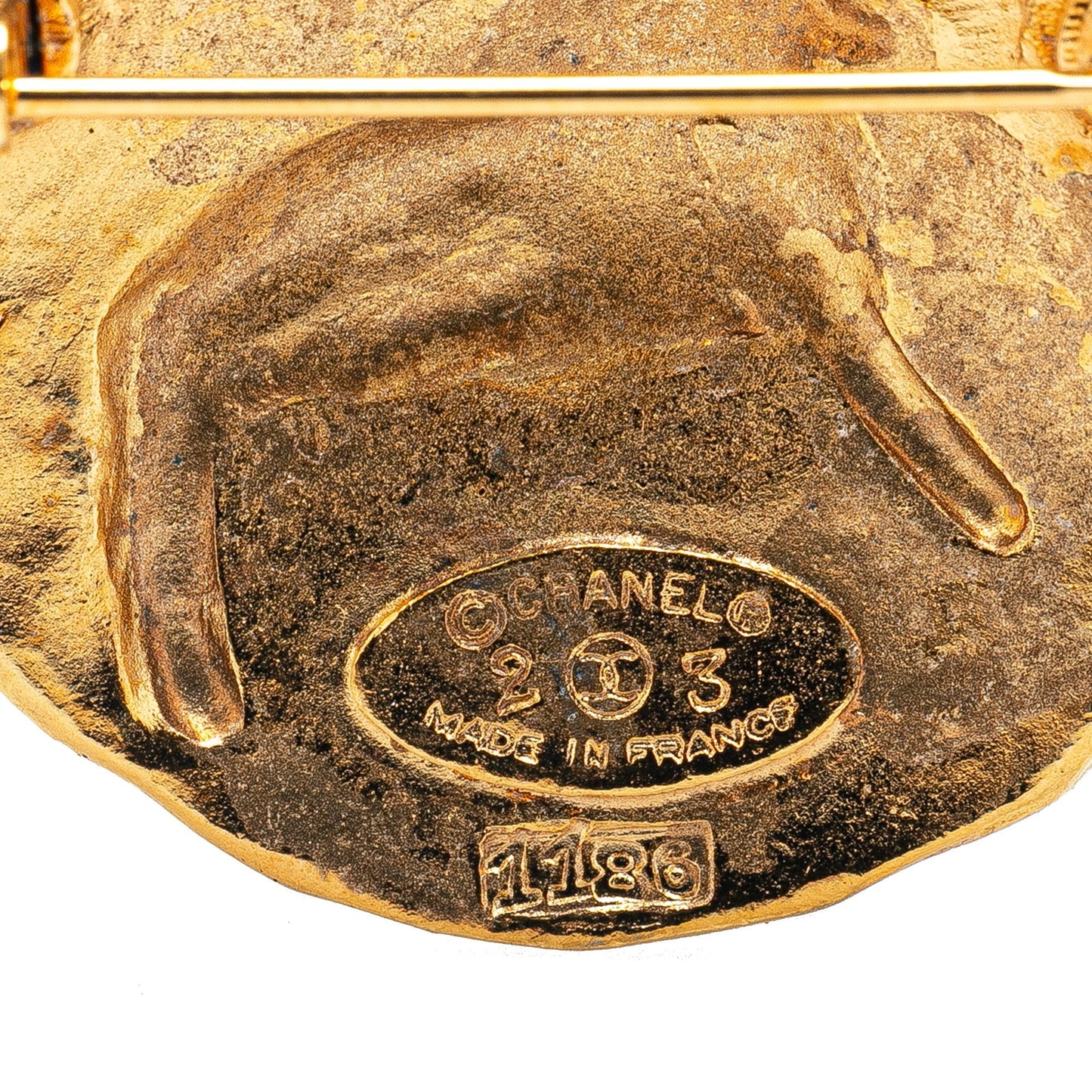 Gold Chanel Gold Plated CC Round Lion Brooch