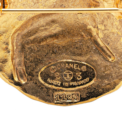 Gold Chanel Gold Plated CC Round Lion Brooch