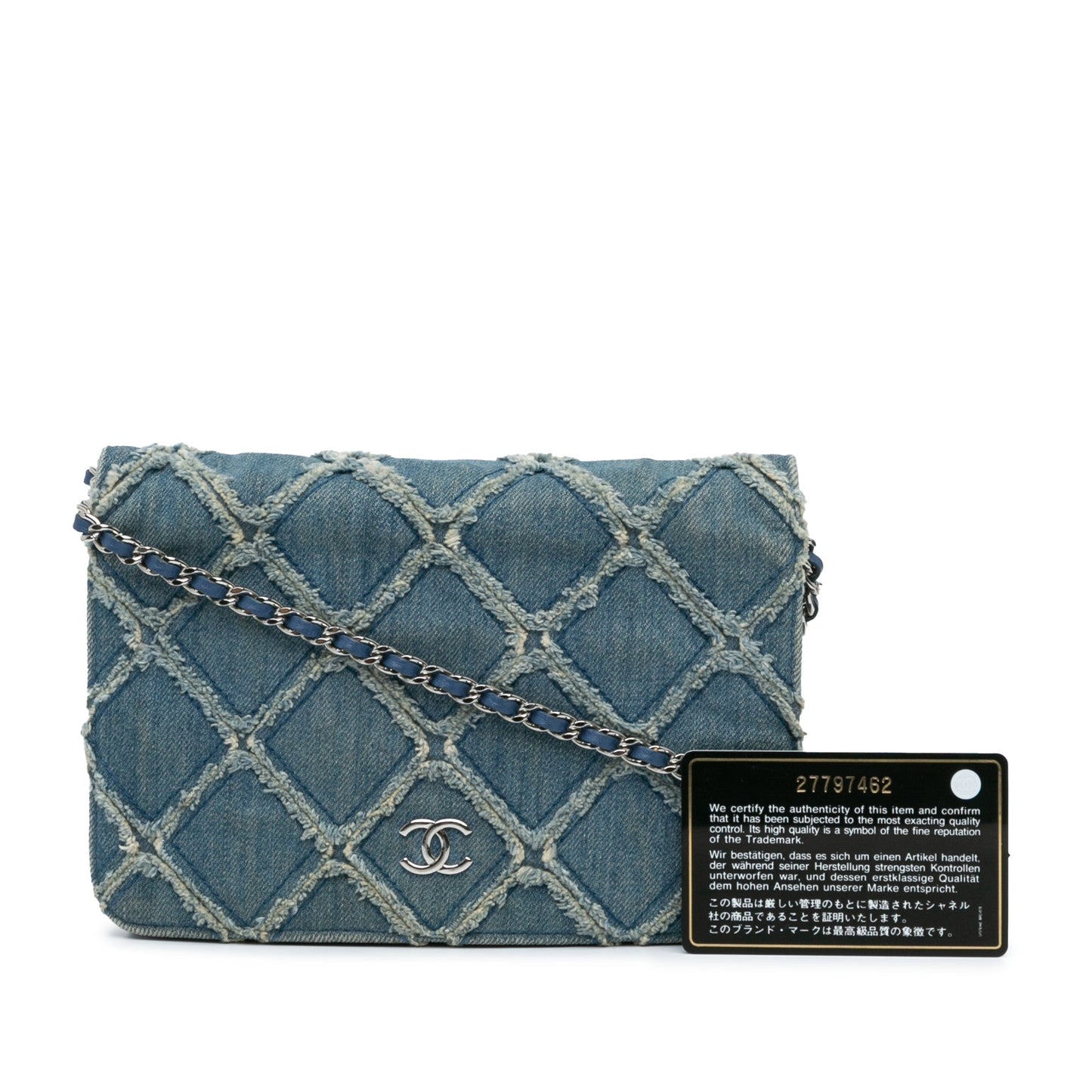 Blue Chanel Frayed Denim Wallet On Chain Crossbody Bag