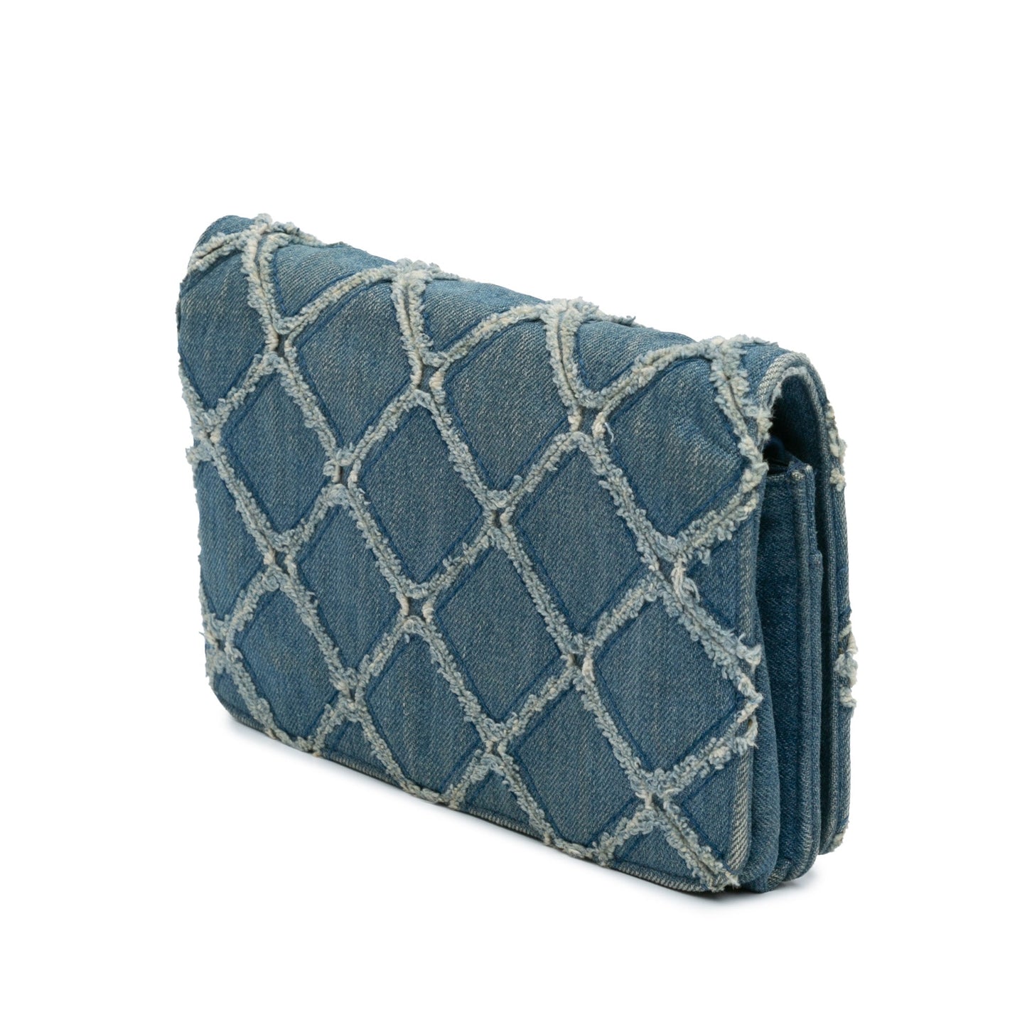 Blue Chanel Frayed Denim Wallet On Chain Crossbody Bag