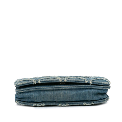 Blue Chanel Frayed Denim Wallet On Chain Crossbody Bag