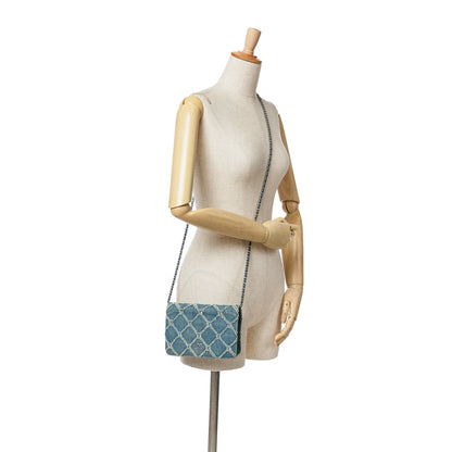 Blue Chanel Frayed Denim Wallet On Chain Crossbody Bag