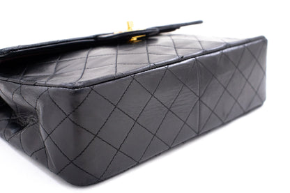 CHANEL Classic Double Flap Chain Shoulder Bag Black Lambskin Purse k88