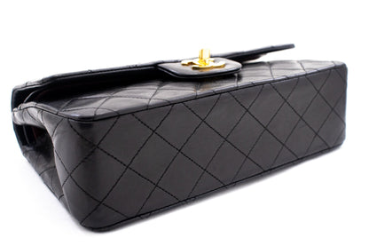 CHANEL Classic Double Flap 9" Chain Shoulder Bag Black Lambskin k80