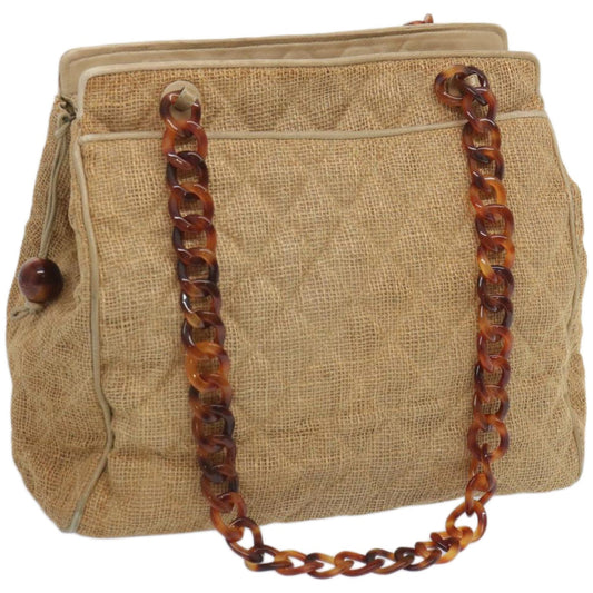 CHANEL Matelasse Tote Bag Straw Brown CC 66963