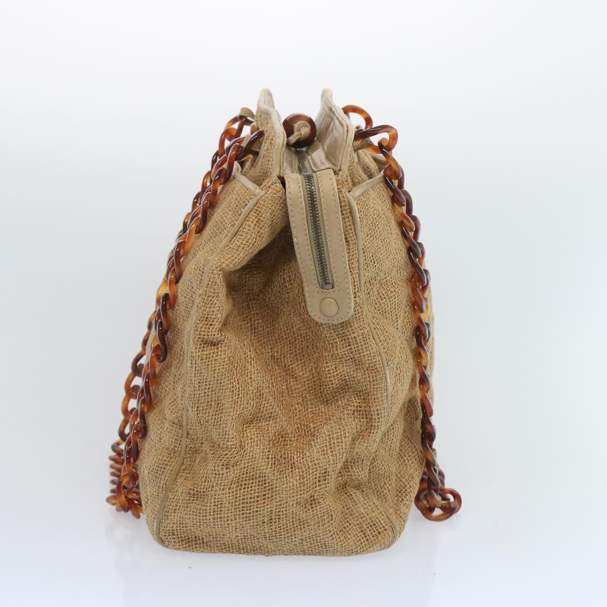 CHANEL Matelasse Tote Bag Straw Brown CC 66963