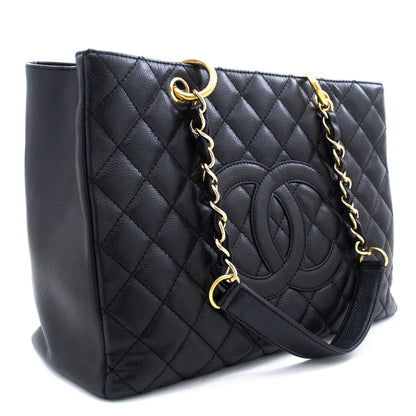 CHANEL Caviar GST 13" Grand Shopping Tote Chain Shoulder Bag Black k54