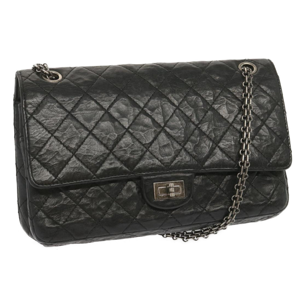 CHANEL 2.55 Matelasse Chain Bag Aged Calfskin Black A37586 CC 67618A
