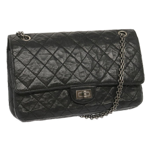 CHANEL 2.55 Matelasse Chain Bag Aged Calfskin Black A37586 CC 67618A
