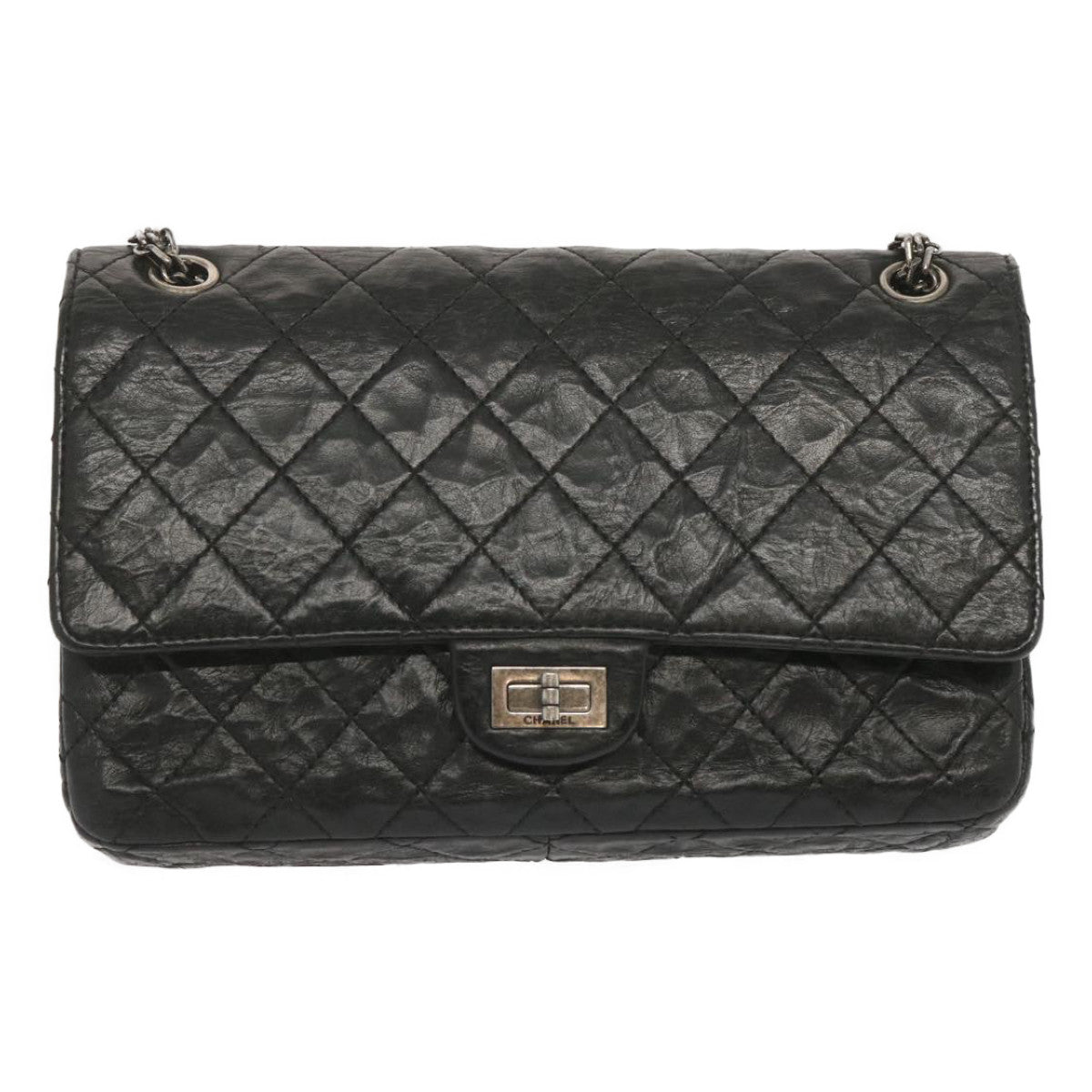 CHANEL 2.55 Matelasse Chain Bag Aged Calfskin Black A37586 CC 67618A