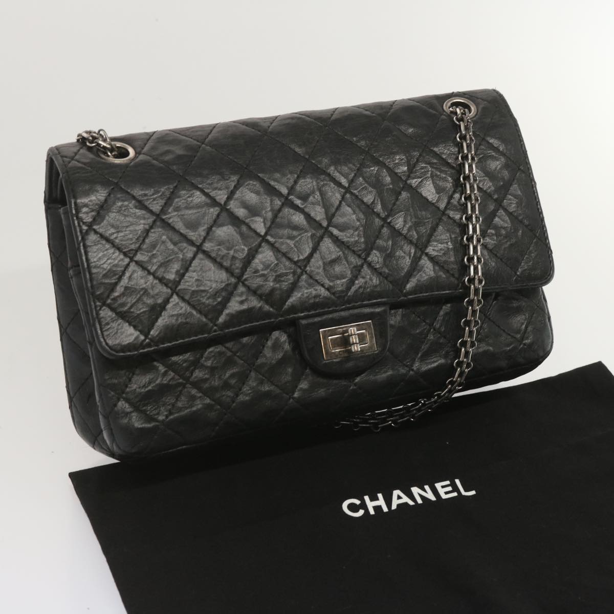 CHANEL 2.55 Matelasse Chain Bag Aged Calfskin Black A37586 CC 67618A