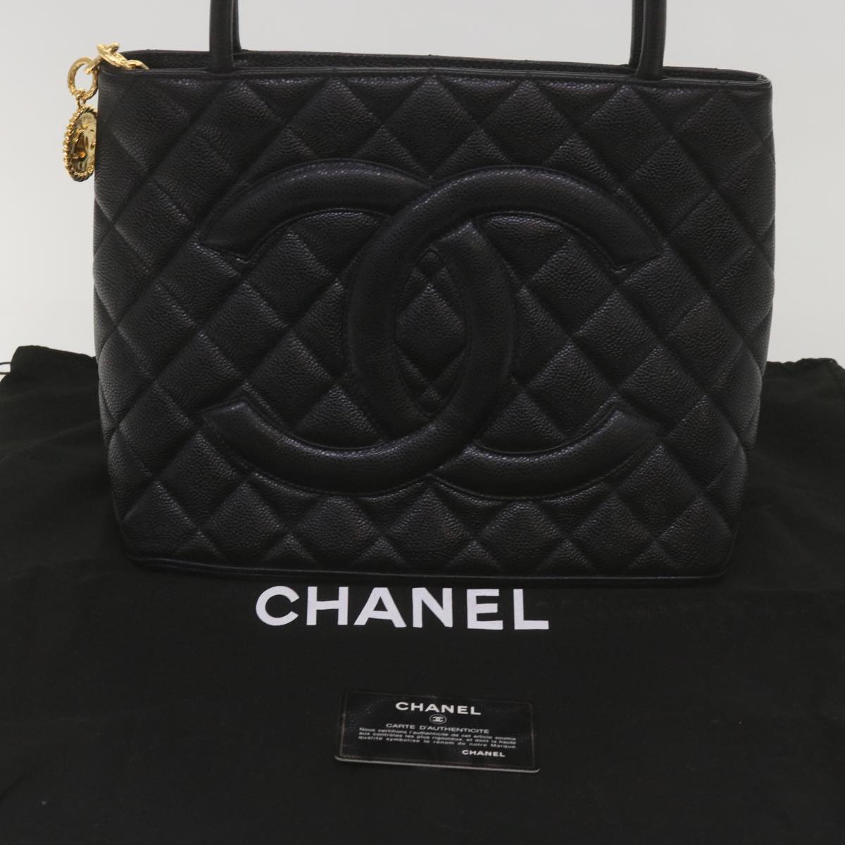 CHANEL Standard Tote Bag Caviar Skin Black CC 67624SA