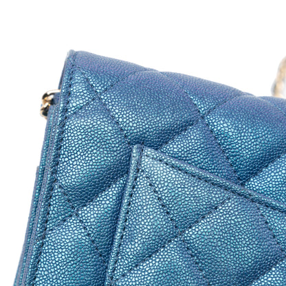 Blue Chanel CC Quilted Iridescent Caviar Wallet on Chain Crossbody Bag