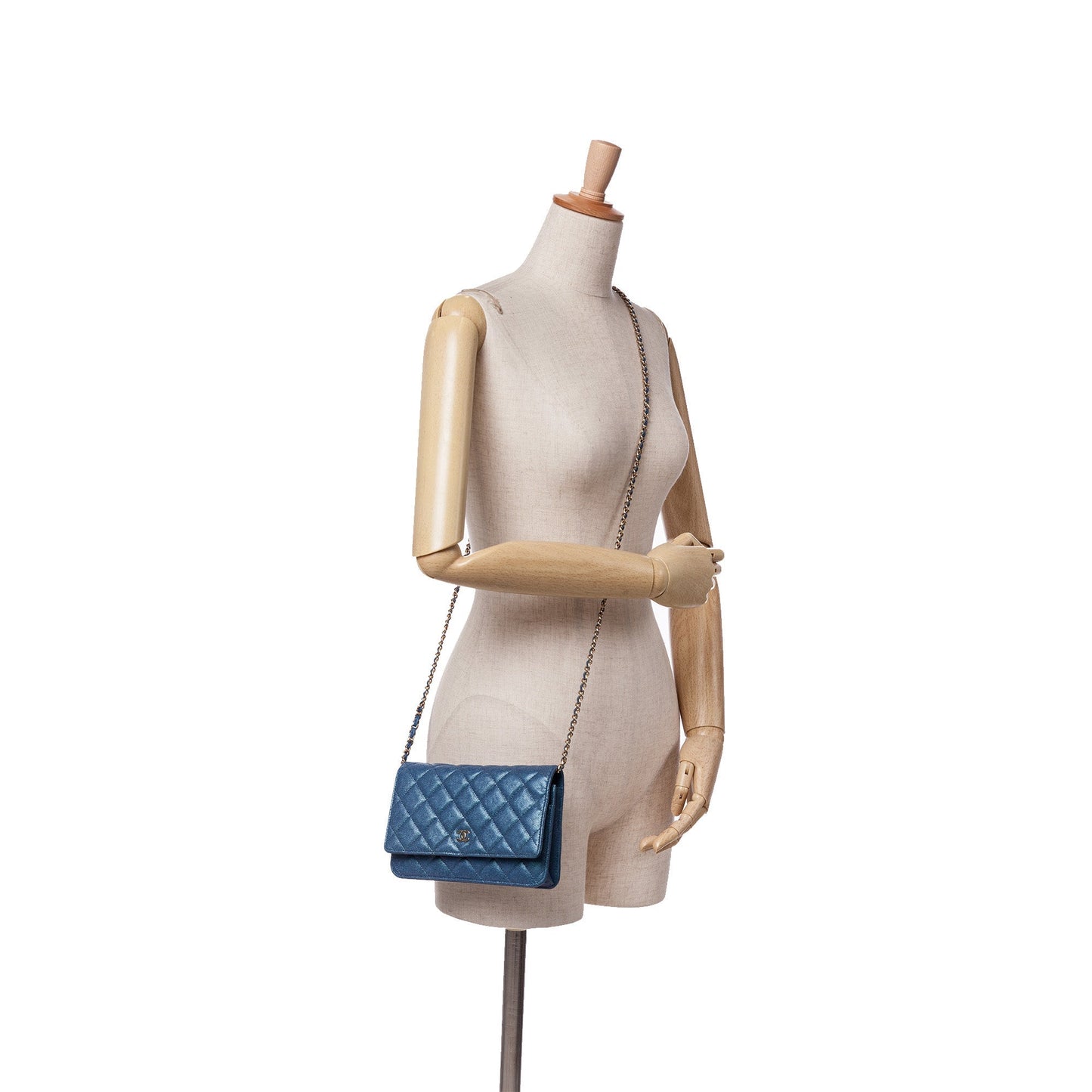 Blue Chanel CC Quilted Iridescent Caviar Wallet on Chain Crossbody Bag