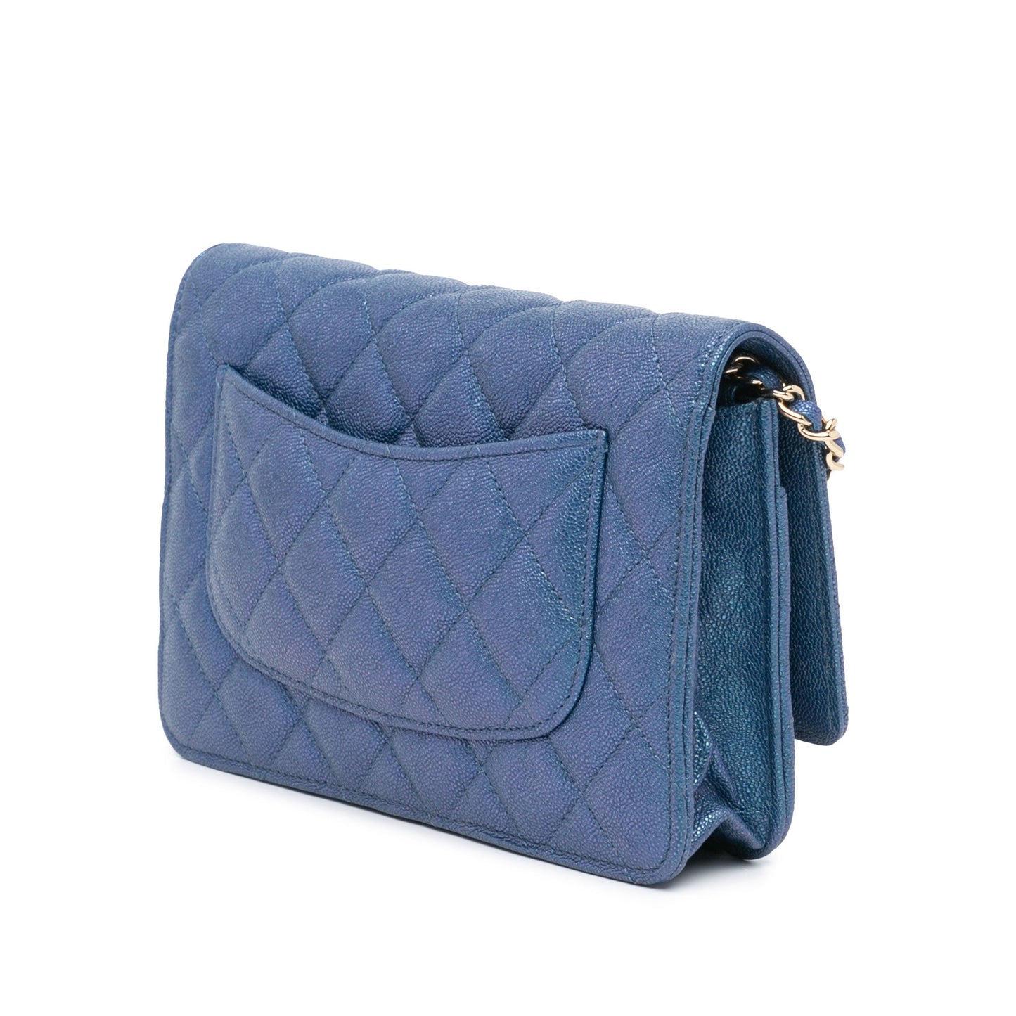 Blue Chanel CC Quilted Iridescent Caviar Wallet on Chain Crossbody Bag