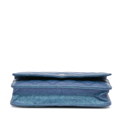 Blue Chanel CC Quilted Iridescent Caviar Wallet on Chain Crossbody Bag