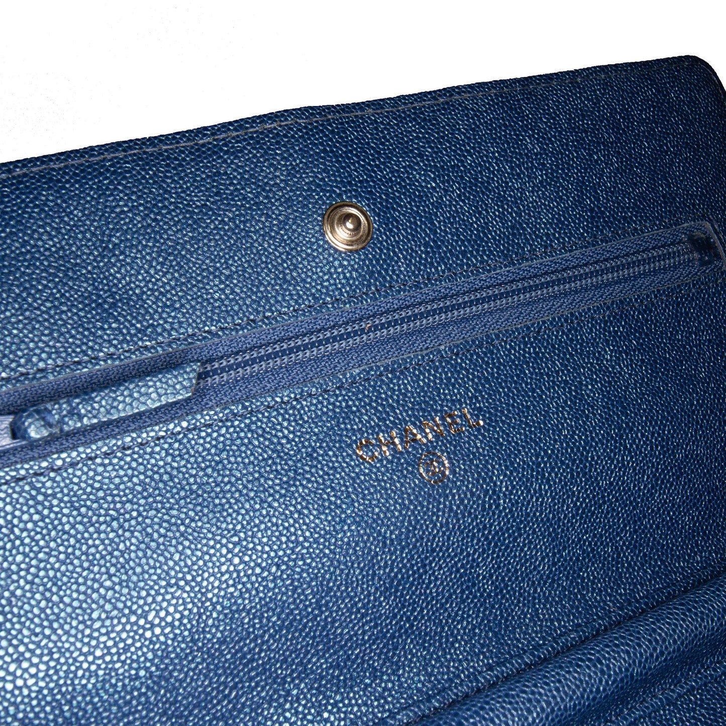 Blue Chanel CC Quilted Iridescent Caviar Wallet on Chain Crossbody Bag