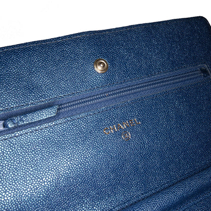Blue Chanel CC Quilted Iridescent Caviar Wallet on Chain Crossbody Bag