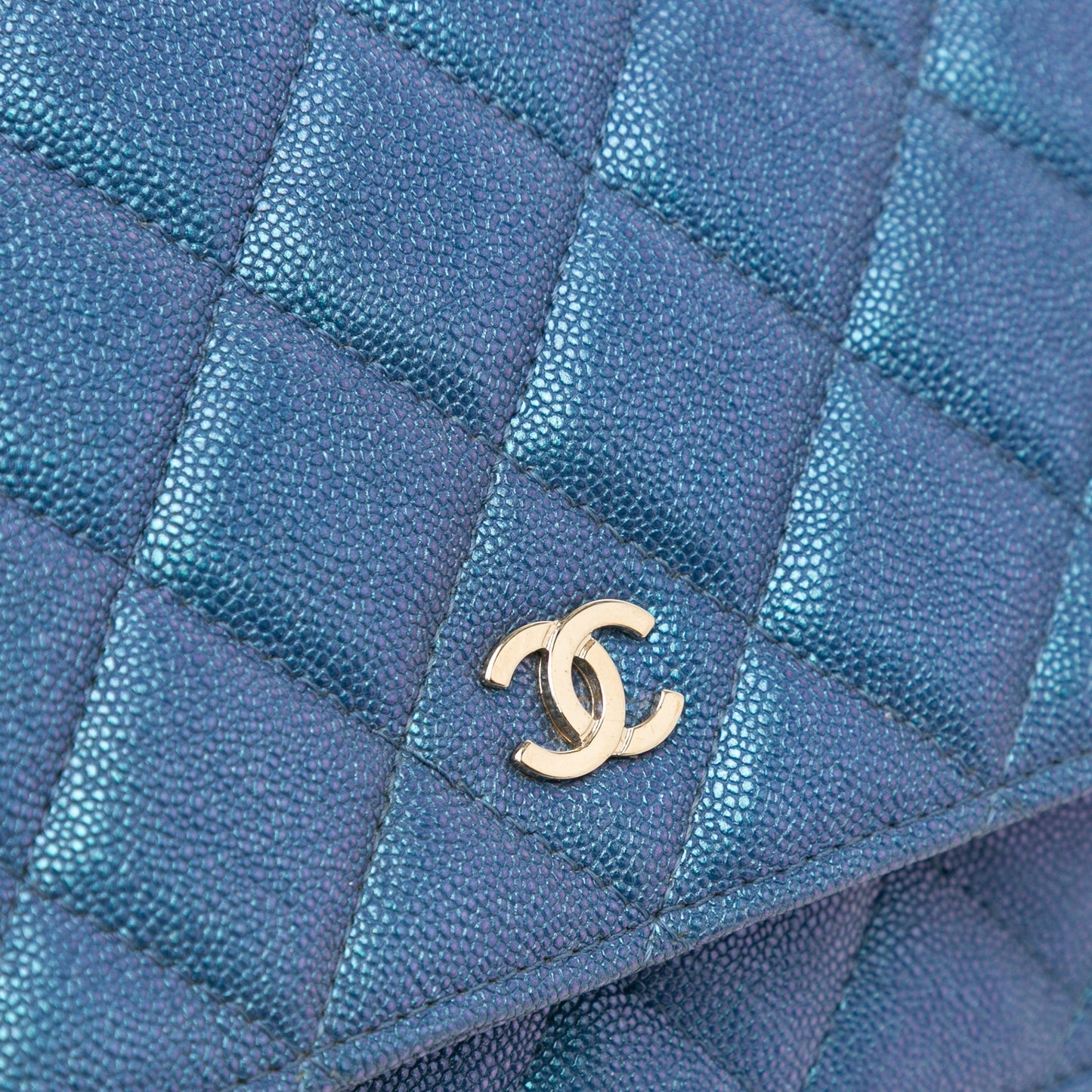 Blue Chanel CC Quilted Iridescent Caviar Wallet on Chain Crossbody Bag