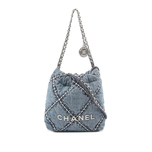 Blue Chanel Mini Denim Stitched 22 Satchel