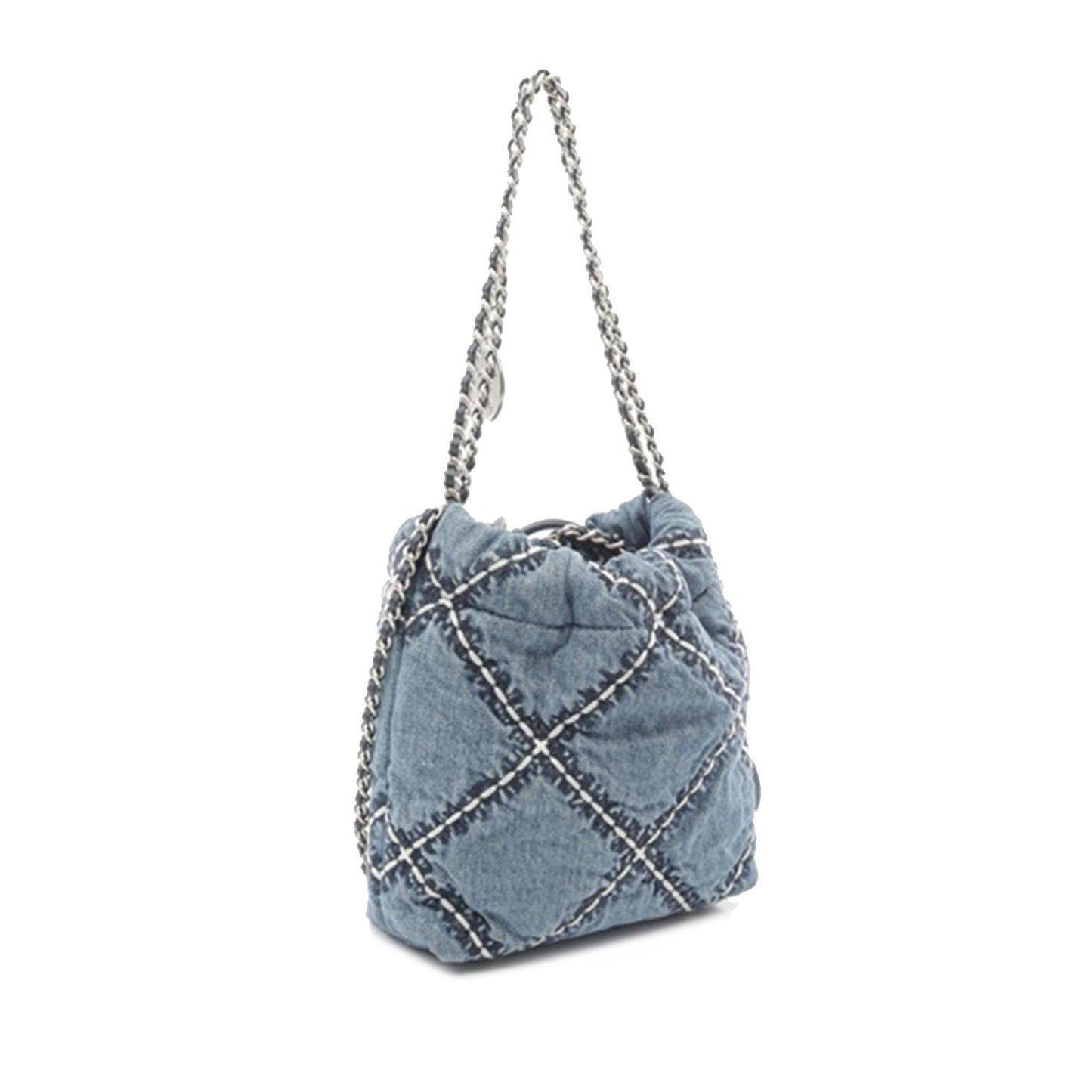 Blue Chanel Mini Denim Stitched 22 Satchel