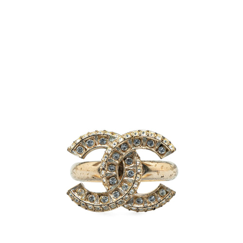 Gold Chanel Gold Plated CC Rhinestone Ring
