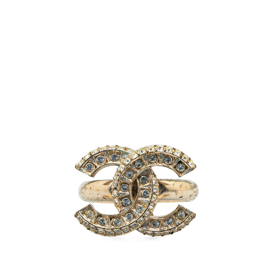 Gold Chanel Gold Plated CC Rhinestone Ring