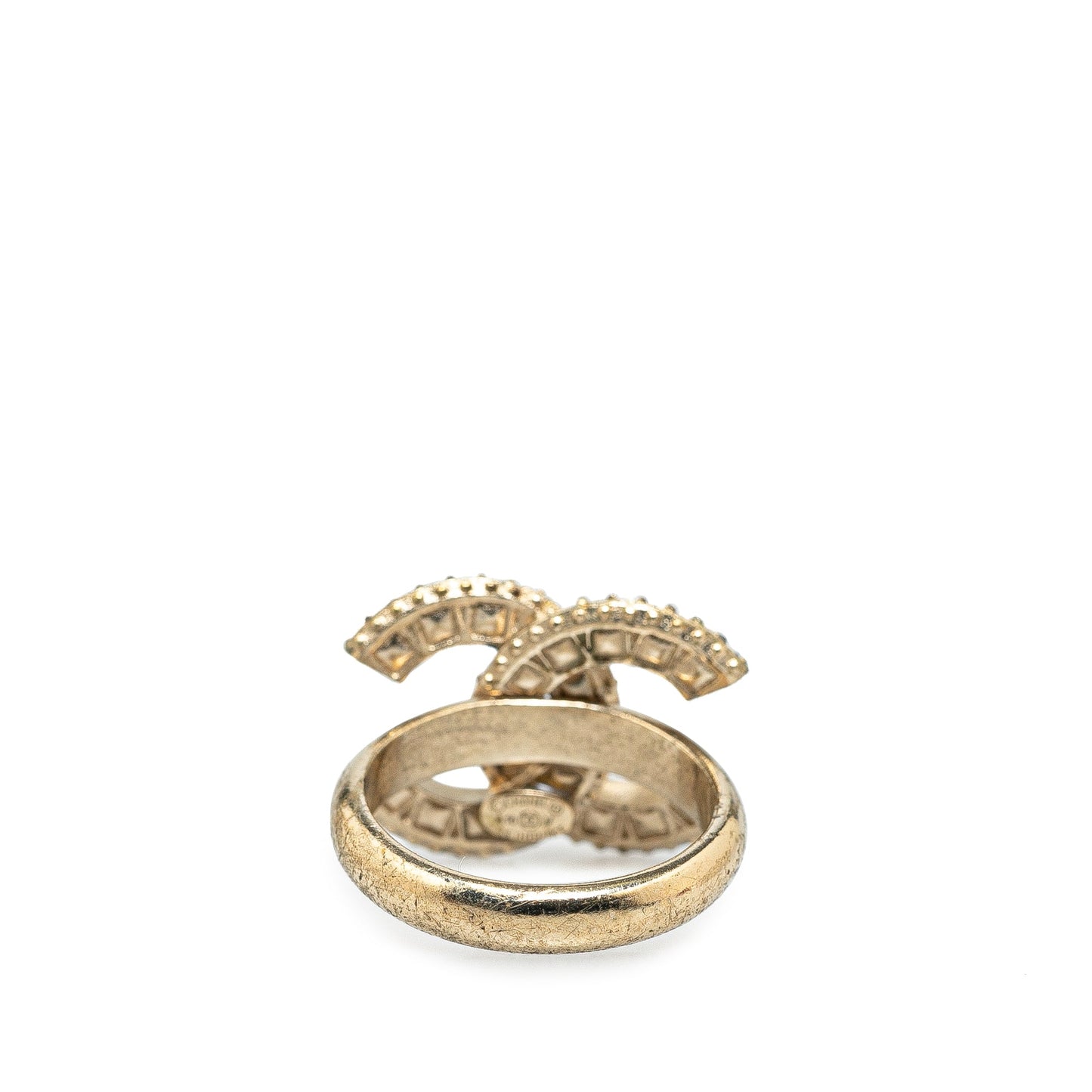Gold Chanel Gold Plated CC Rhinestone Ring