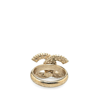Gold Chanel Gold Plated CC Rhinestone Ring