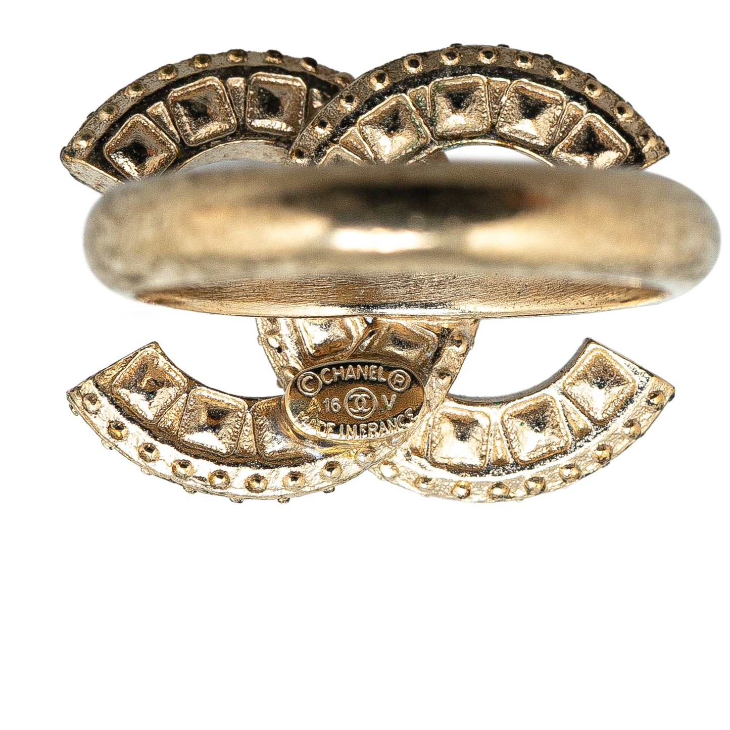 Gold Chanel Gold Plated CC Rhinestone Ring