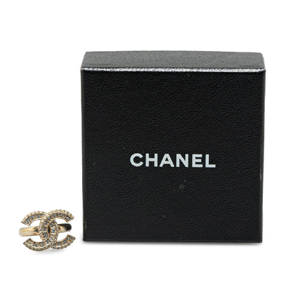 Gold Chanel Gold Plated CC Rhinestone Ring