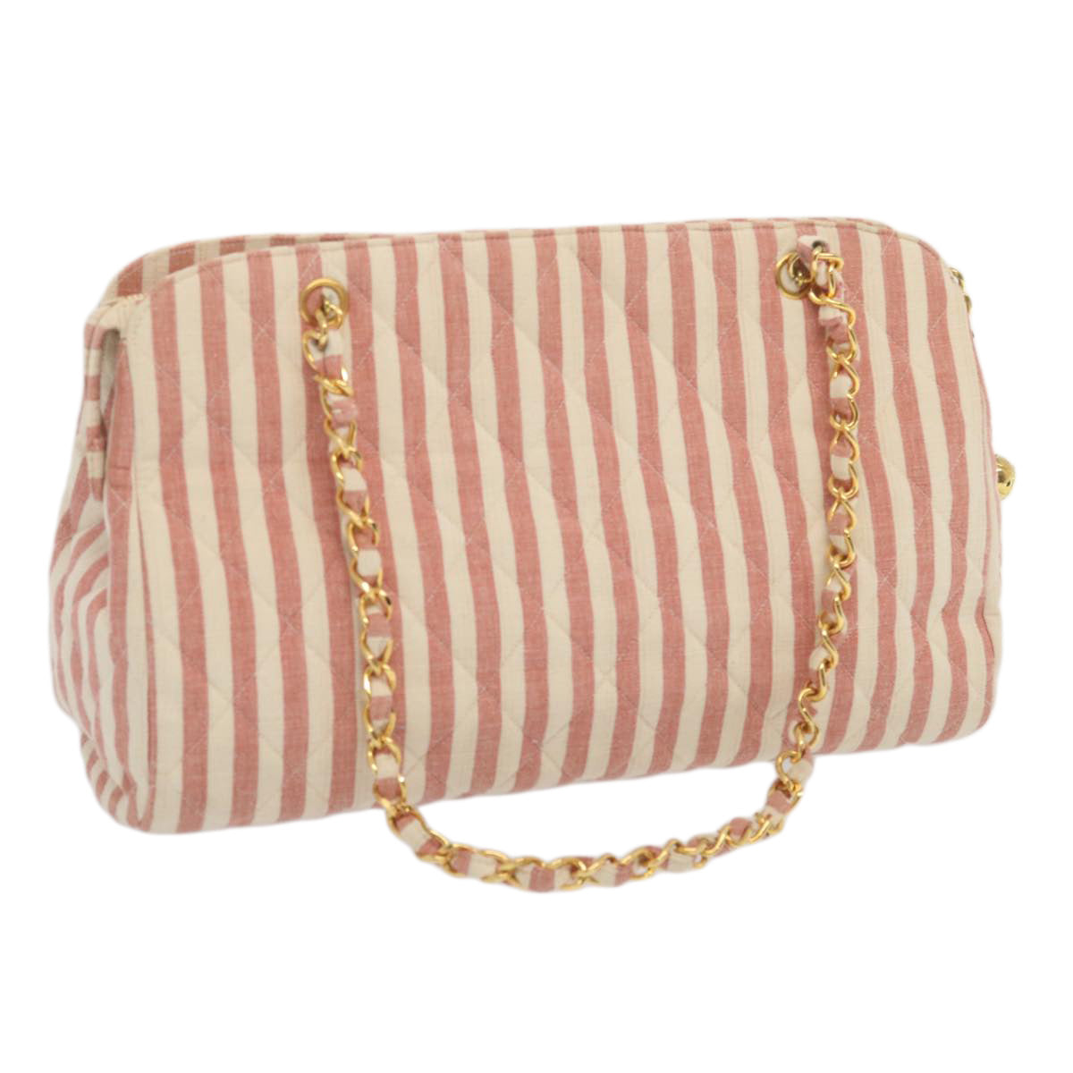 CHANEL Matelasse Chain Shoulder Bag Canvas White Red CC 69059SA