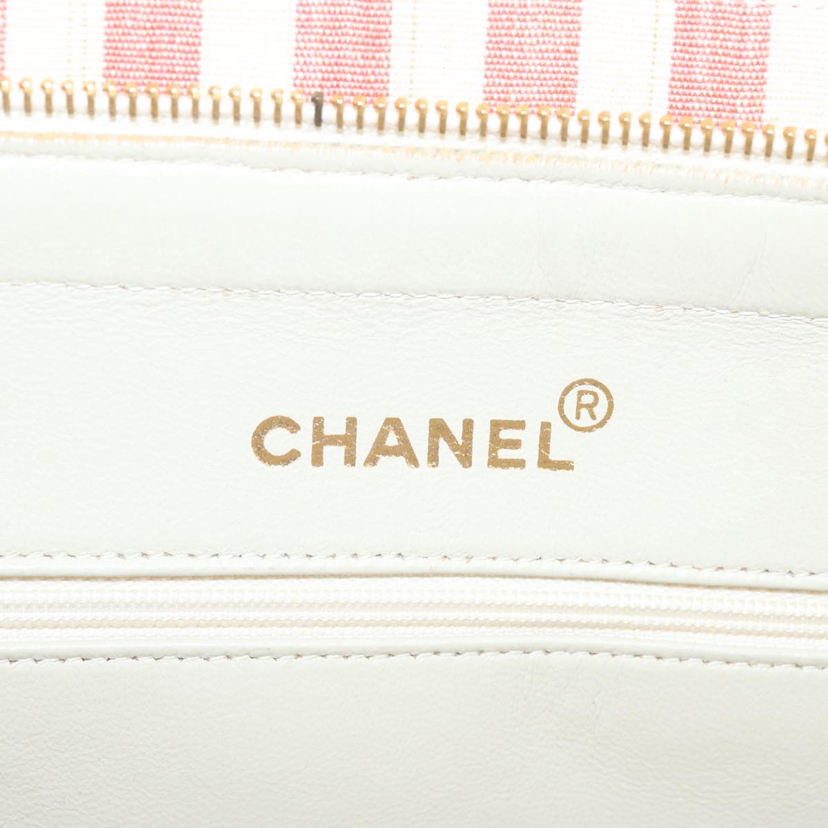 CHANEL Matelasse Chain Shoulder Bag Canvas White Red CC 69059SA