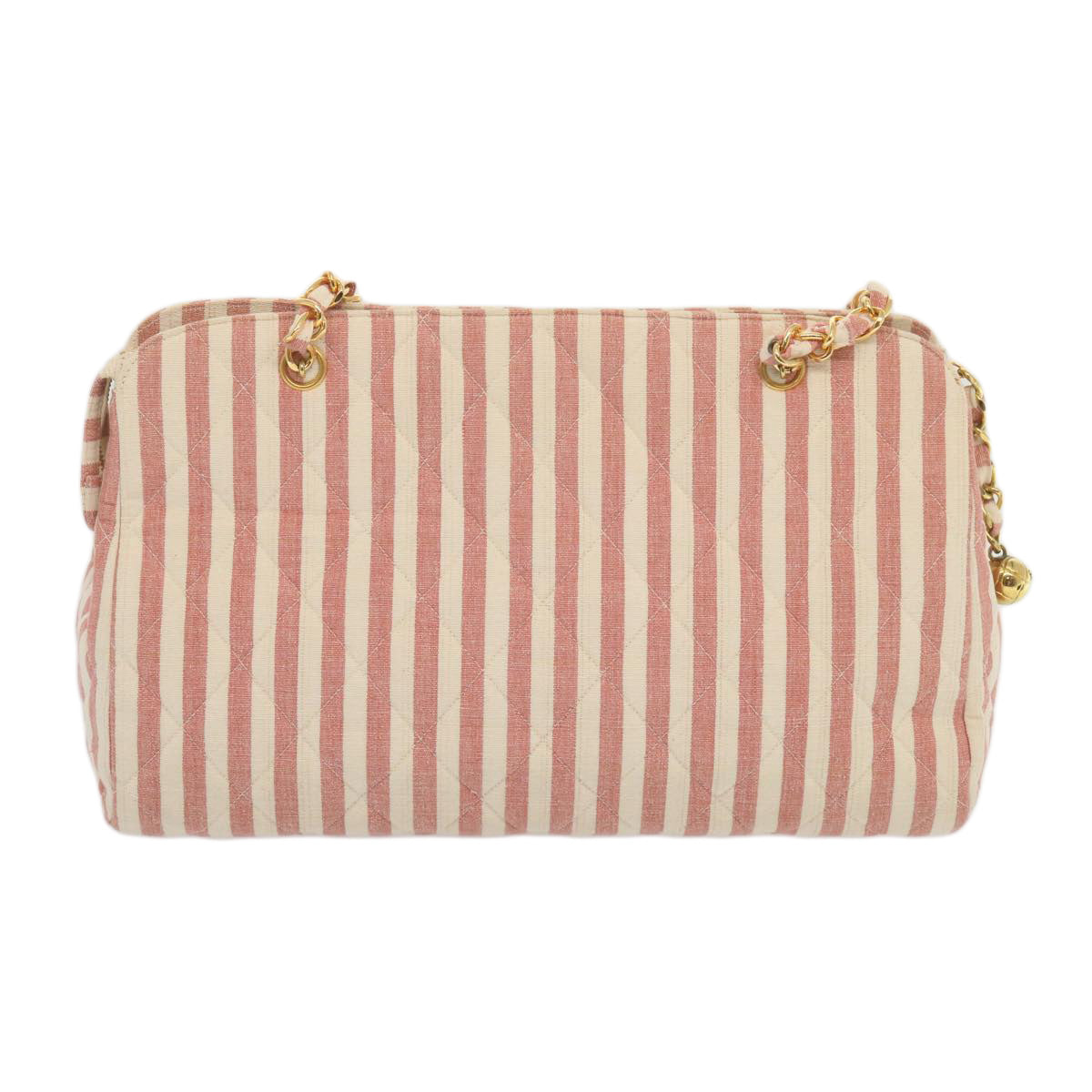 CHANEL Matelasse Chain Shoulder Bag Canvas White Red CC 69059SA