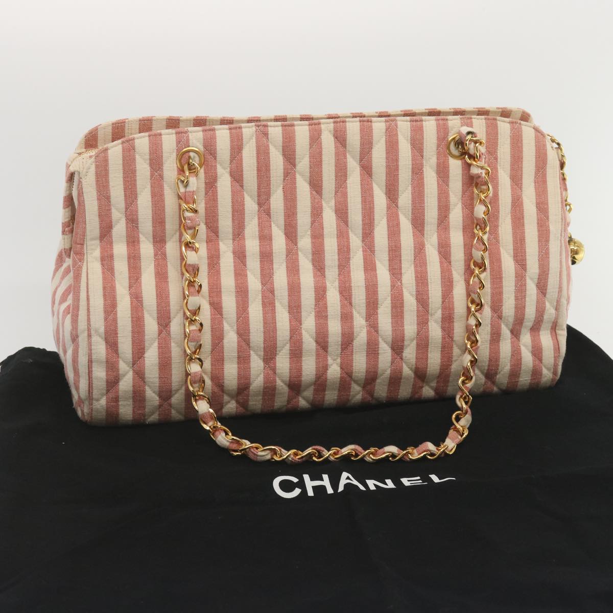 CHANEL Matelasse Chain Shoulder Bag Canvas White Red CC 69059SA