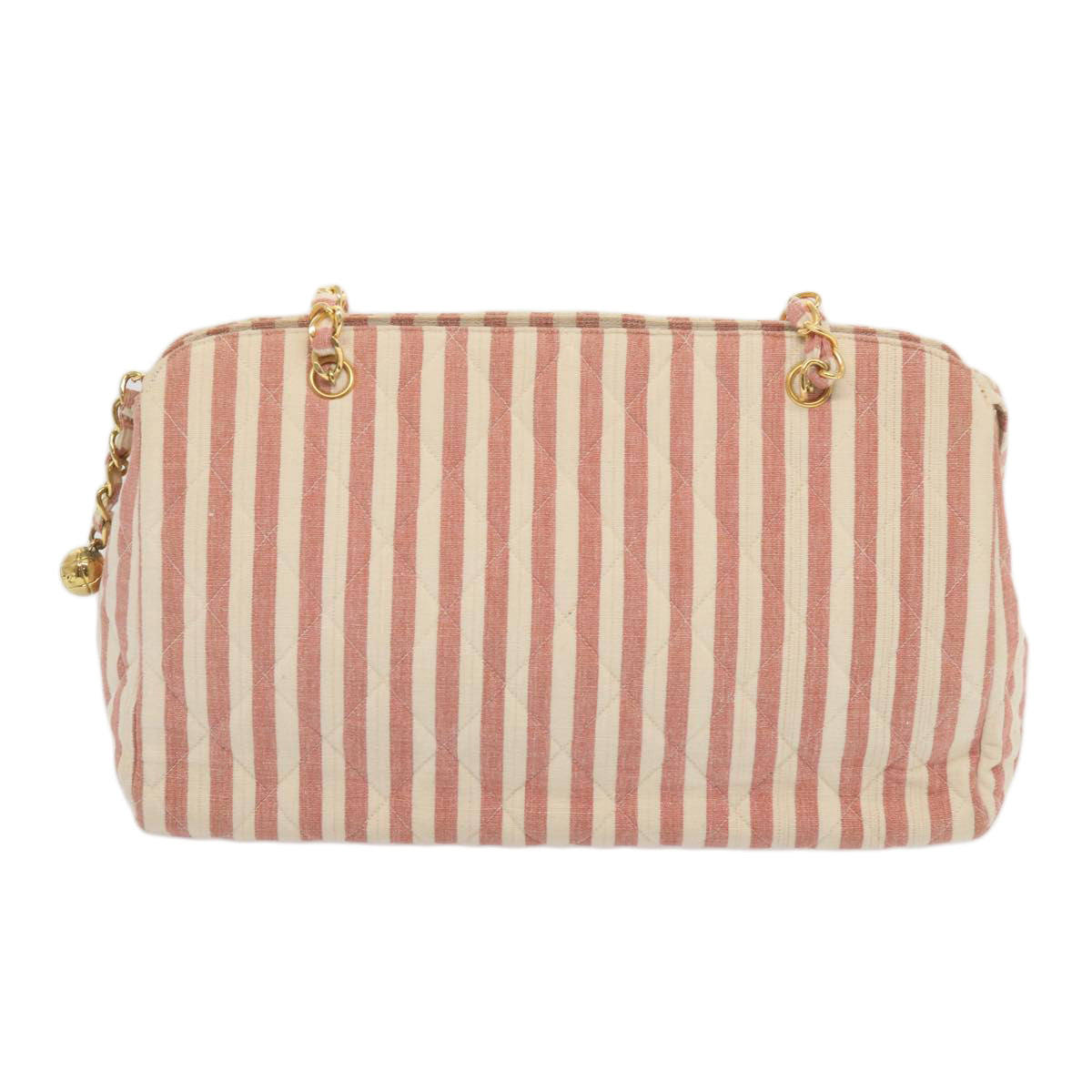 CHANEL Matelasse Chain Shoulder Bag Canvas White Red CC 69059SA