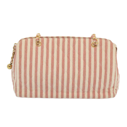 CHANEL Matelasse Chain Shoulder Bag Canvas White Red CC 69059SA