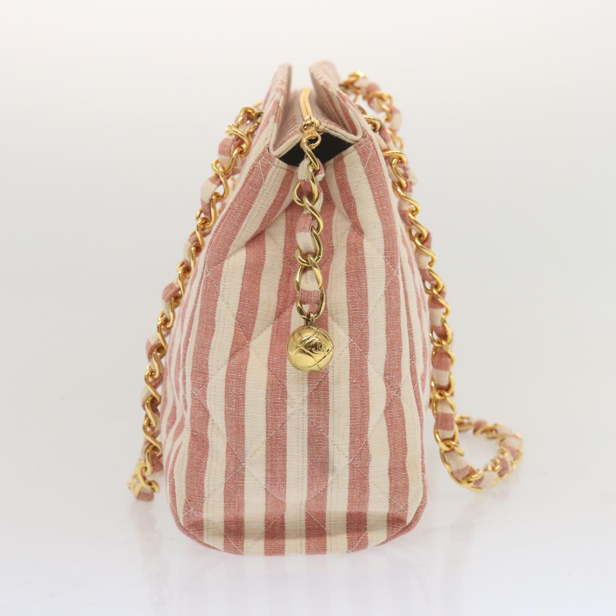CHANEL Matelasse Chain Shoulder Bag Canvas White Red CC 69059SA