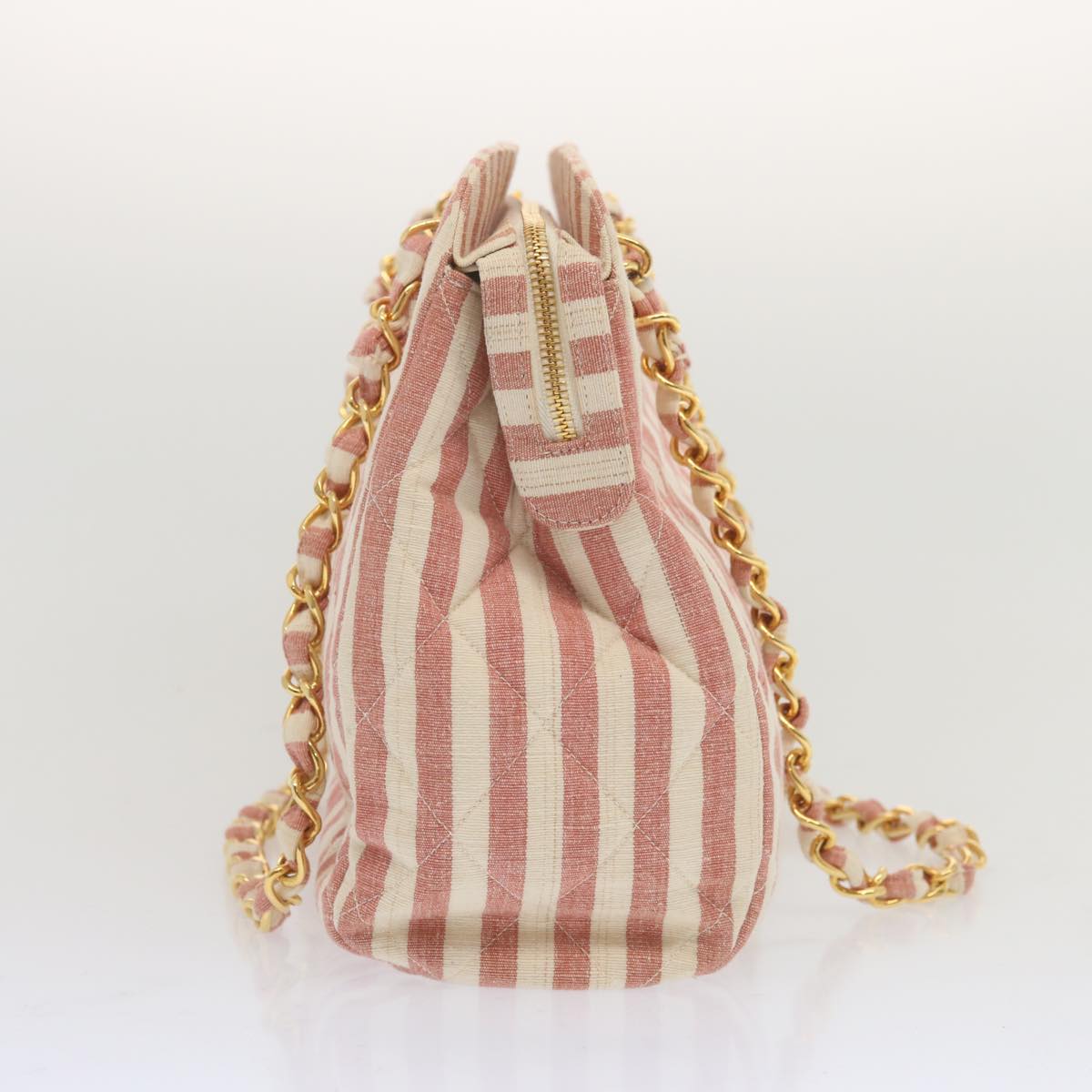 CHANEL Matelasse Chain Shoulder Bag Canvas White Red CC 69059SA