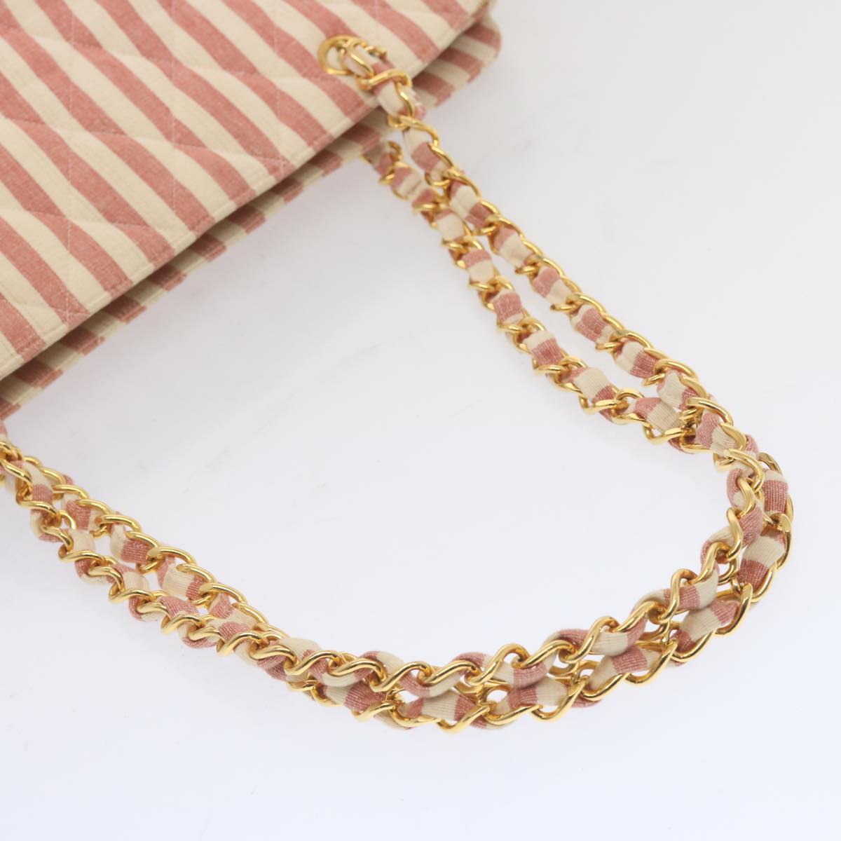 CHANEL Matelasse Chain Shoulder Bag Canvas White Red CC 69059SA