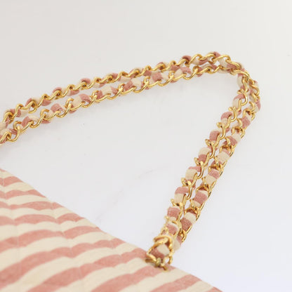 CHANEL Matelasse Chain Shoulder Bag Canvas White Red CC 69059SA