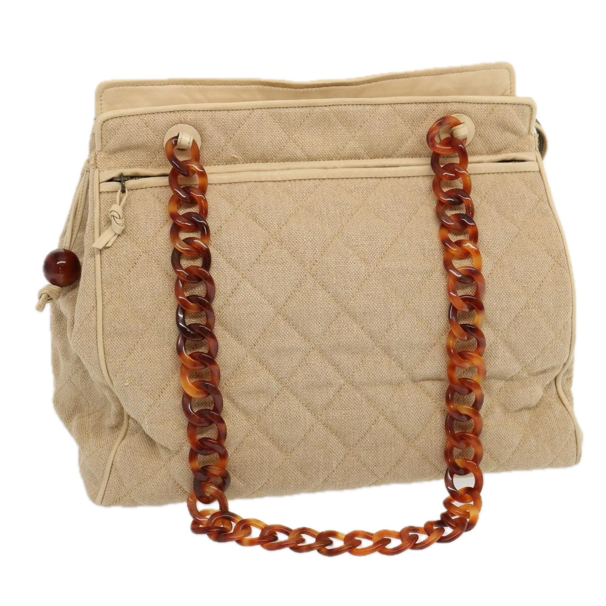 CHANEL Tote Bag Canvas Beige CC 69969
