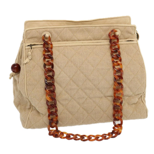 CHANEL Tote Bag Canvas Beige CC 69969