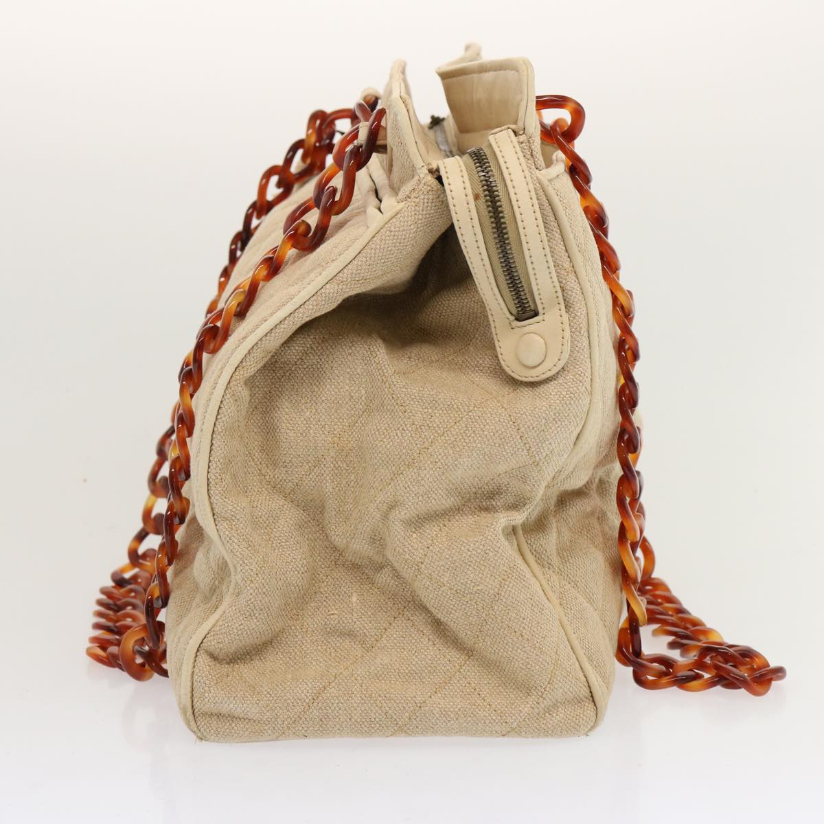 CHANEL Tote Bag Canvas Beige CC 69969
