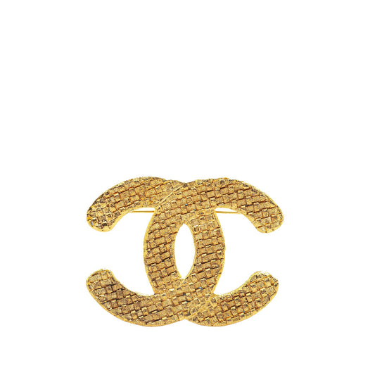 Gold Chanel Gold Plated CC Brooch