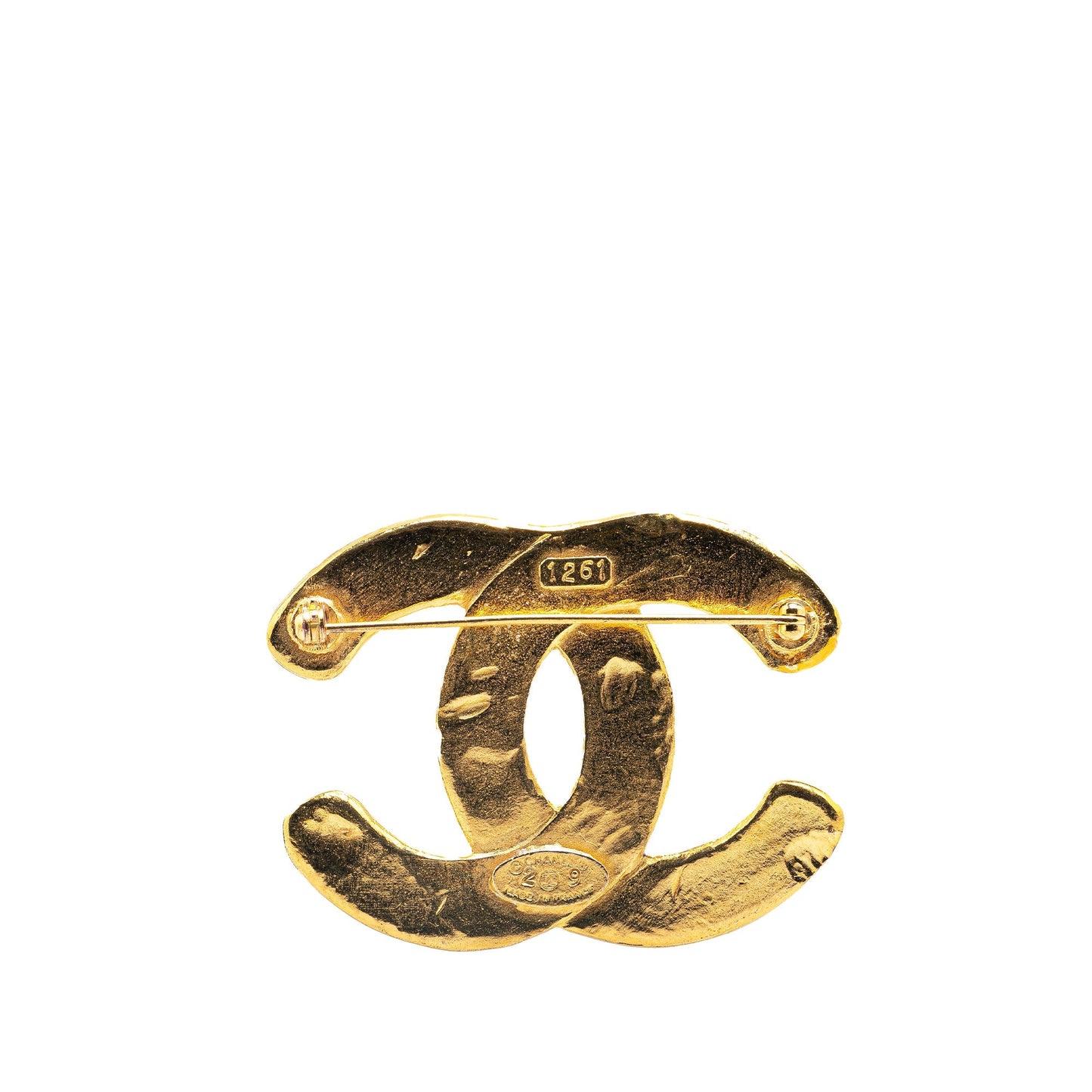 Gold Chanel Gold Plated CC Brooch