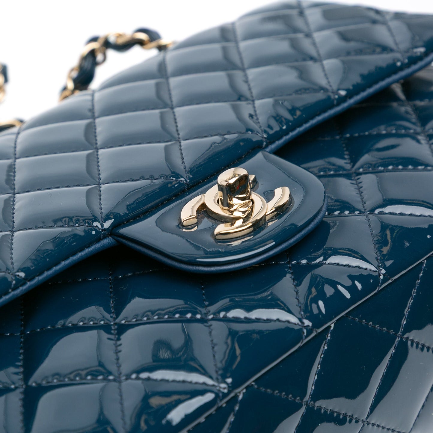 Blue Chanel Medium Classic Patent Double Flap Shoulder Bag